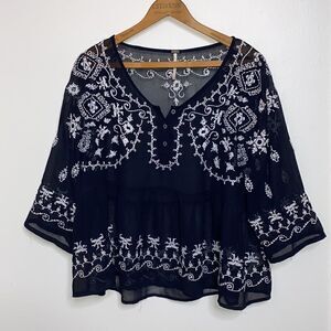 FREE PEOPLE Embroidered Sheer Blouse Top